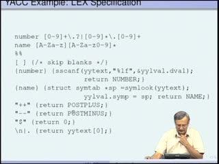 (Refer Slide Time: 34:25) This is a LEX specification for the expression parser that we already saw.