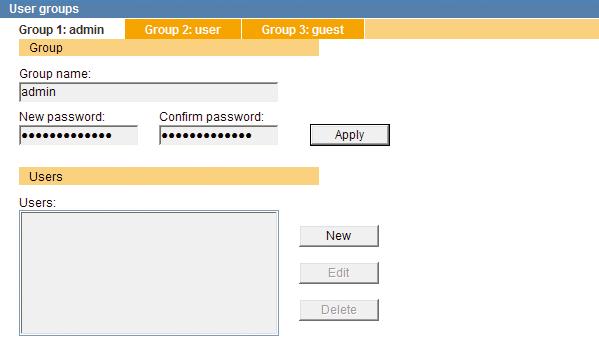 ¾¾Set the Login mode. ¾¾Confirm with OK. 8.4.2 User groups The group names of the three user groups can be changed. Note that, the factory default password of Group 1: admin is 3.