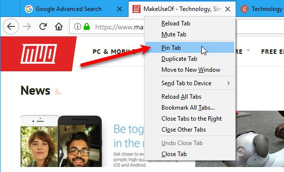 7. Pin Tabs We all have certain websites we visit every time we open our browser. Firefox allows you to keep those sites a click away with pinned tabs.