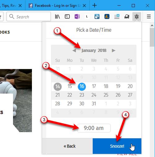 Then, select the month and year, date, and time and click Snooze. Specify your desired date and time on the next screen.