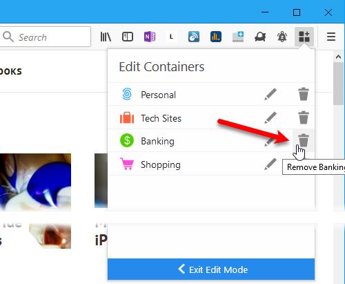 You can also delete a container by clicking the trash can icon to the right of the container name.