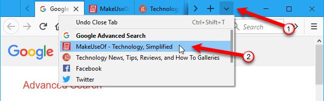 1. Click the List All Tabs button (down arrow) on the right side of the visible tabs and select the tab you want from the dropdown menu. 2.