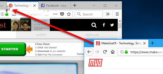 To move a tab from one Firefox window to another, drag the tab to the location on the other window s tab bar where you want to move the tab.