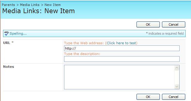 ADD A LINK FULL TOOLBAR Click on link to area to add NEW URL (link). Select New button from toolbar.