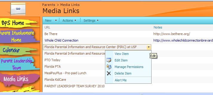 EDIT/DELETE A DOCUMENT: To edit/delete links in the library, click on the