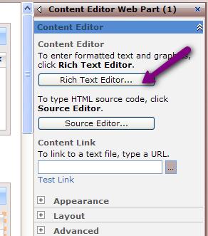 Click on Rich Text Editor button to
