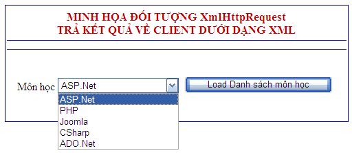 4. Tạo mới Website Dùng Ajax với đối tượng XmlHttpRequest trả về Client dưới dạng XML Sự kiện OnClientClick gọi hàm Xuly_Xuat() <asp:button ID="Xuat" runat="server" Text="Load Danh sách môn học"