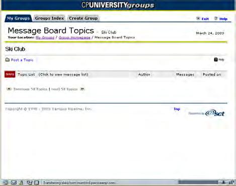 Managing homepage content z To add topics to the message board, click the Post Topic icon. You see the Post a Topic window. z In the Title field enter the topic.