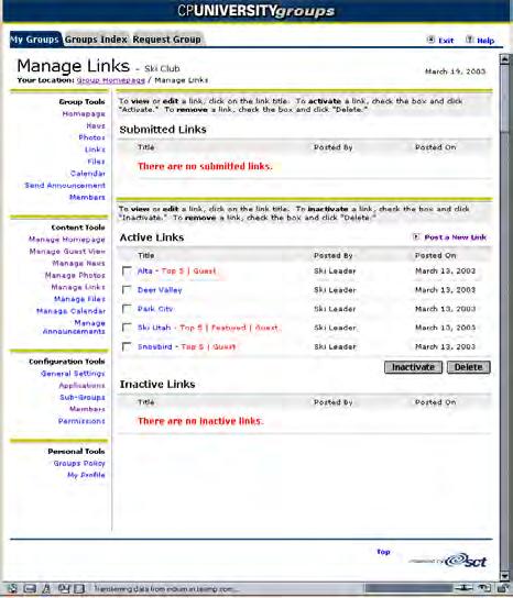 Managing links It contains three sections: Submitted Links. A list of all links that have been submitted by members, but not yet reviewed and posted.