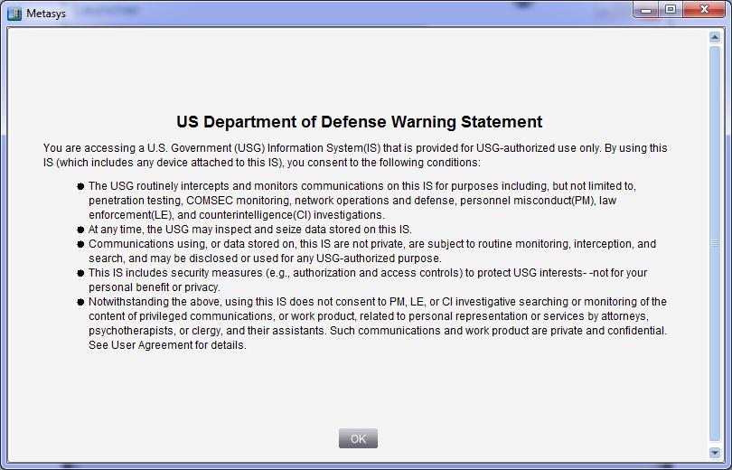 Figure 4: United States DoD Banner (Restricted Sites Only) The DoD banner appears for all local, Active Directory service, and RADIUS users when they log in to the Site Management Portal UI.