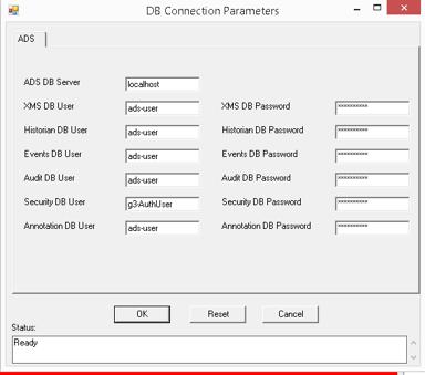Figure 53: ADS DB Connection Parameters Figure 54: SCT DB Connect Parameters 3. Change the passwords. 4. Click OK.