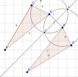 Parallel Line Through a Point: 1. Start with Line AB and point C. Construct ray AC. 2. Construct circle A with arbitrary radius and label intersection with line AB, point D.
