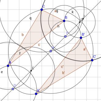 Construct circle F with radius DE, and label intersection with circle C, point G. 5. Construct line CG, this is parallel to line AB. Axis of Symmetry Given Two Reflected Figures: 1.