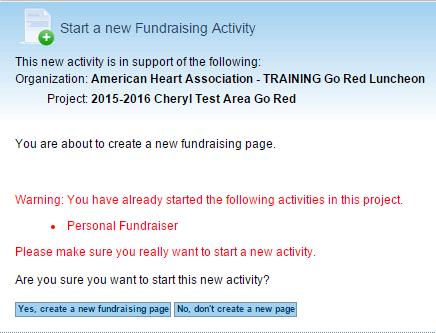 Click on Yes, create a new fundraising page to start building your fundraising site.