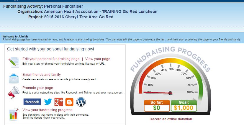Editing Your Personal Fundraising Page A successful login will then take you to the Fundraising