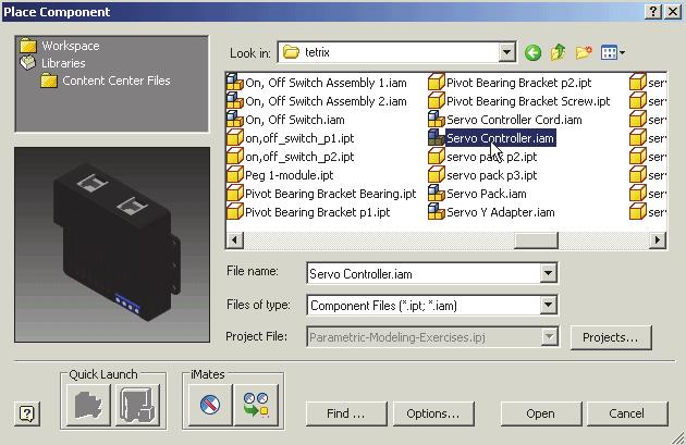 2. Select the Servo Controller assembly in the list window.