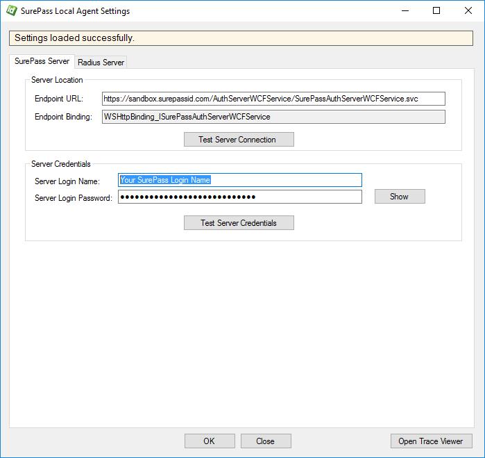 Configuration Manager Figure 10: SurePassID Server Settings The application has two folder tabs.
