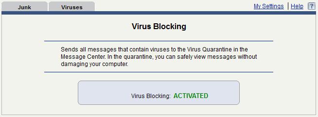 Also on the main My Settings page you will see Virus Settings under which there is only one option.