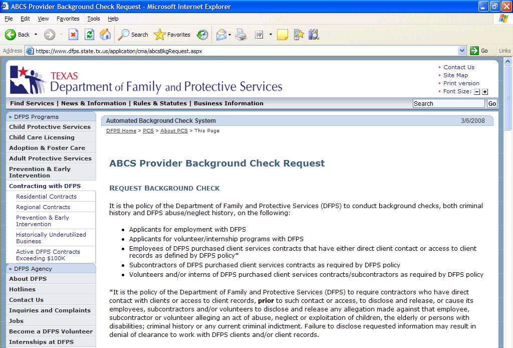 Background Check Request Policies The Department of Family and Protective Services (DFPS) and the