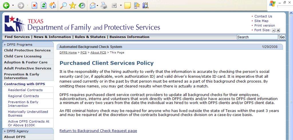 Client Services Policy link.