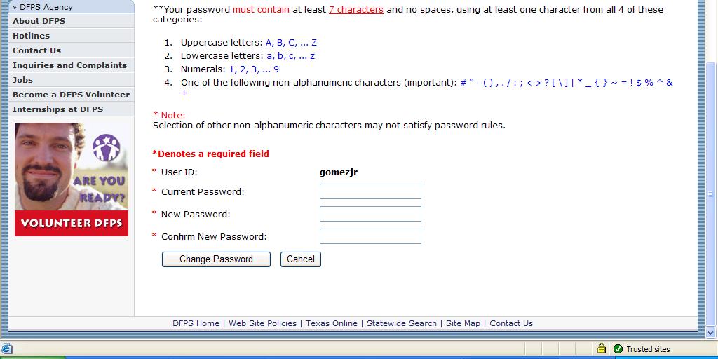 ABCS User Change Password The user can change his/her password through a link on the ABCS Main Page.