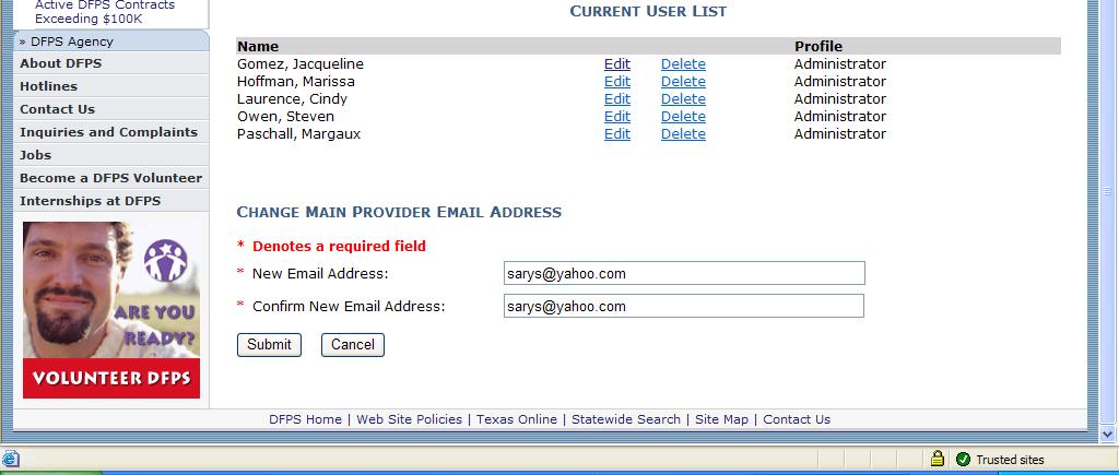 SUBMIT BUTTON To save the new provider email address or webmail account address, click on the Submit button.