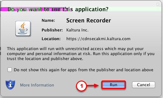 When the Screen Recorder applet (application) prompts you Do you want to run this application? 1.