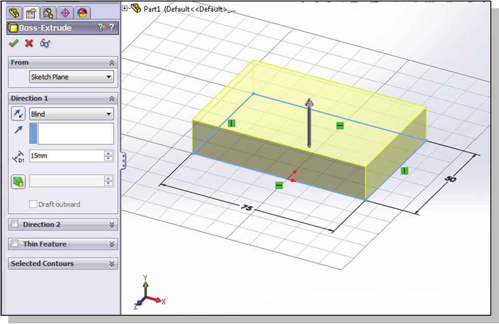 Enter 15 Click on the OK button to proceed with creating the 3D part. Use the Viewing options to view the created part.