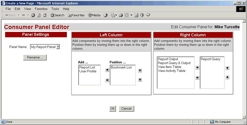 The panel editor allows the user to modify the presence and position of all instruments. 9.2.4.1 Panel Settings 1. Panel Name this field allows the user to select the Consumer Panel to modify.