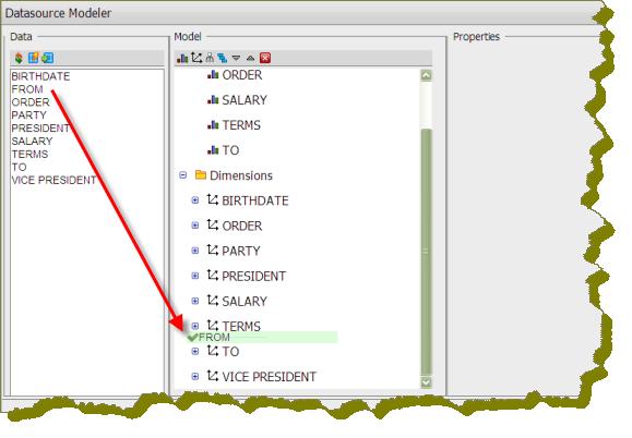 Note: While users are able to create interactive reports, Analyzer reports, and dashboards using the default model that is generated when you first create a data source, the structure of the default