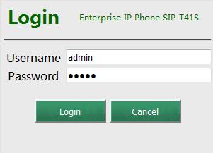 User Guide for the SIP-T41S IP Phone 3. Enter the user name (admin) and password (admin) in the login page. 4. Click Login to login.