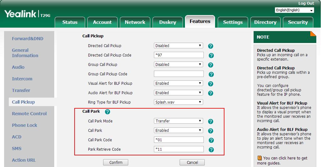 User Guide for the SIP-T29G IP Phone - Press on the phone where the call is parked. - Enter the desired extension followed by # (e.g., 4606#) on any phone.