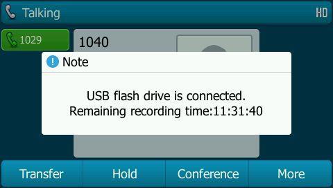 Advanced Phone Features The following figure shows an example: Recording using a USB flash drive is not available by default. For more information, contact your system administrator.