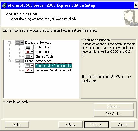 SQL Serveri paigaldus Laadimine: http://msdn.microsoft.com/vstudio/express/sql/download/ Tasub paigaldada kõige lihtsam versioon (SQL Server 2005 Express Edition SP2).