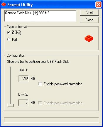 Format Introduction Drive Letter and Capacity Information of Partitioned Disk 1 Disk-Volume bar. Use it to make two partitions and adjust the capacity sized.