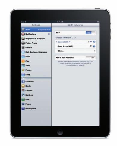 9 ipad in Business WPA Enterprise/80.X ipad supports WPA Enterprise, ensuring corporate wireless networks are accessed securely.