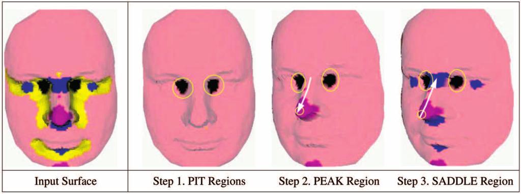Interestingly, each of the three nose region surfaces individually achieves 95-96 percent rank-one recognition in neutral expression matching.