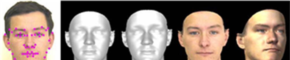 Synthesis examples: (a) input intensity image and accordingly synthesized face images under 8 different lighting conditions, 8 different pose variants and 6 different expressions [6] (b) Images