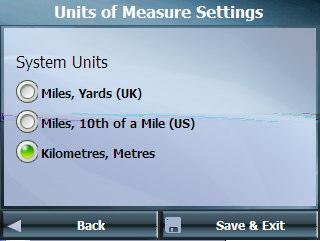 c. Selecting "Units of Measure" from the "Settings Menu" enables selecting the required units for the display and voice