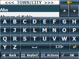 7. Type the required destination. For example in order to enter Agur 352 Maccabim as the destination, press to receive a key board: 8. Type the required destination. To enter the village Maccabim as the destination type the letter M followed by the letters A and C To delete a letter press 9.