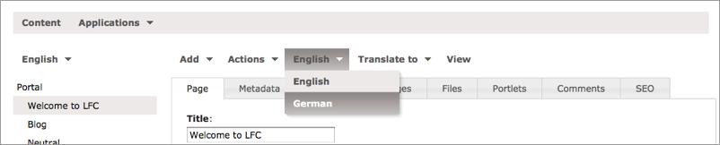the changed the language. Change between translations If translations exist for an object you will see the languages menu.