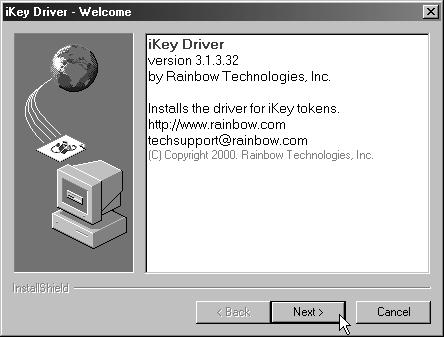 INSTALLING THE SOFTWARE 9 After this, installation of the hardware key driver starts. 1 When the ikey Driver - Welcome window is displayed, click [Next].