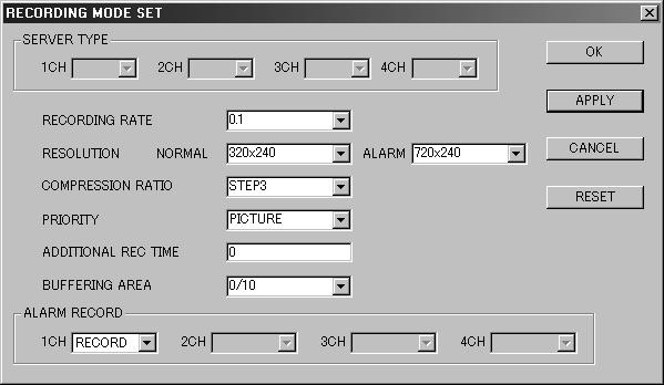 FUNCTIONS OF EACH RECORDING MODE SET WINDOW ELEMENT This window lets you set the camera recording parameters. Click [RECORDING MODE SET] in the CAMSET MAIN window.