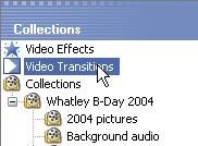 explore transitions 1 In the Collections pane, click the Video Transitions collection to display Movie Maker s transitions in the Contents pane.