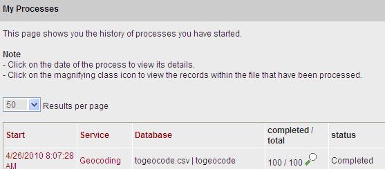 5 a. GEOCODE DATA: At the top of page select services - Geocoding b. Select batch database geocoding c. Select your database (togeocode.csv) Click start-step 1 Click next-step 2 d.