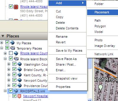 EXERCISE 3 Creating and Editing Geographic Data in Google Earth (Steps 1-4 use Google Earth) 1 2 Open RIHOSPITALS.