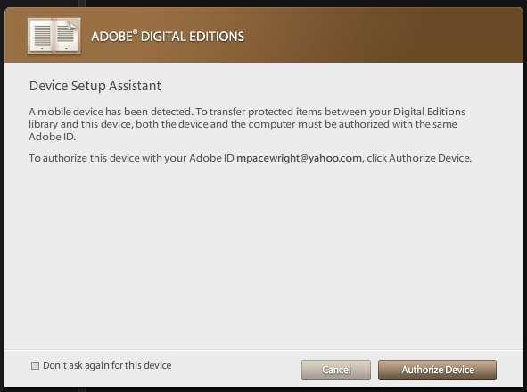Step B: Authorize your Nook with your Adobe ID.