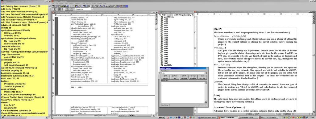 My embedding process using FrameMaker and utilities two-screen layout use index as static (previous