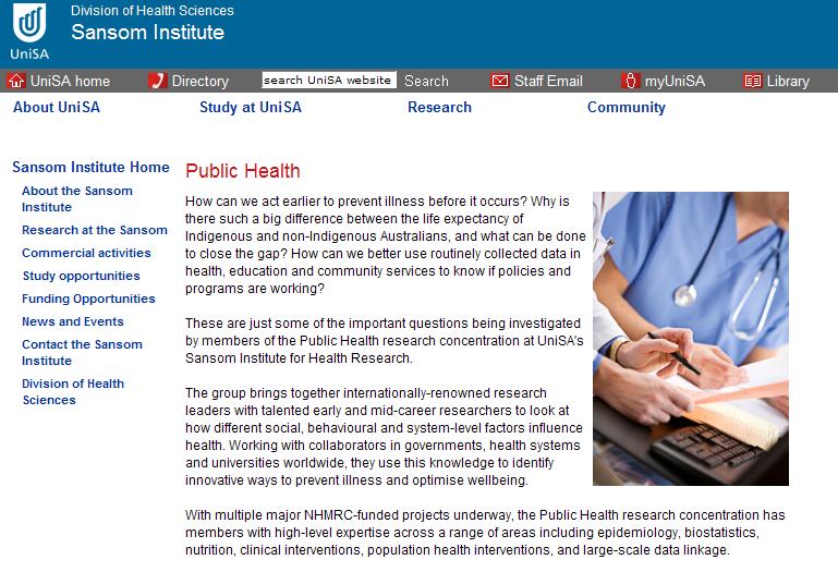 UniSA Public Health Research Group Overview www.unisa.edu.
