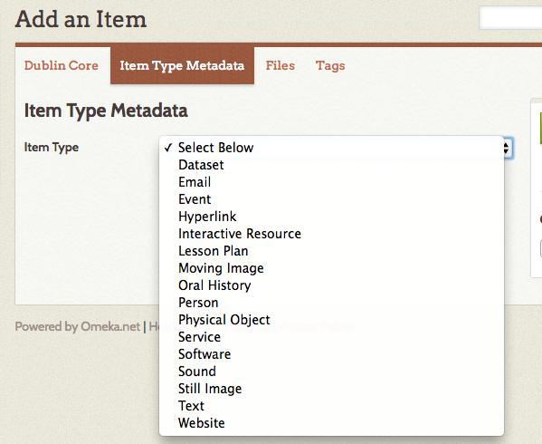 Item Types, Files, and Tags Item Type Metadata provides you with several options for describing the item